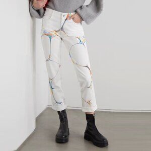 Stella McCartney Mid Rise Marble Print White Jeans Made In Italy Size 24